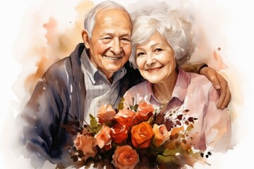 Grandparents Day, watercolor, background surrounded