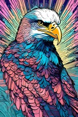 Obraz premium a retrowave illustration of an american bald eagle done in pastel colors 