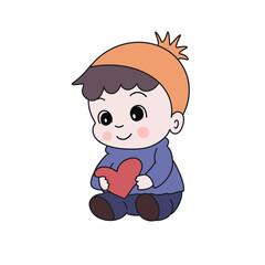 Cute little boy with heart, illustration