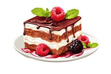 Chocolate dessert with fruits isolated on transparent background , generative ai