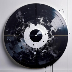 Watercolor Grunge vinyl record on white background, AI generated