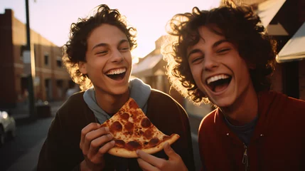 Foto op Aluminium Group of people eating pizza. Happy mood    Generative AI © Nico Vincentini
