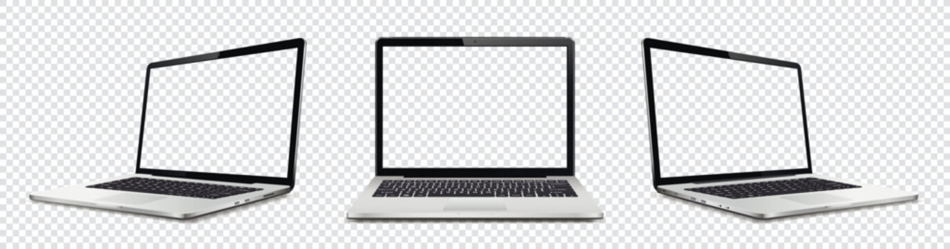 Laptop computer with transparent empty screen on transparent background