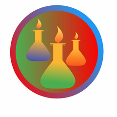 Three laboratory glass bottles icon vector logo illustration