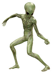 3D Rendering Green Alien on White