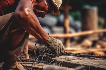 Professional construction worker working on a construction site. 