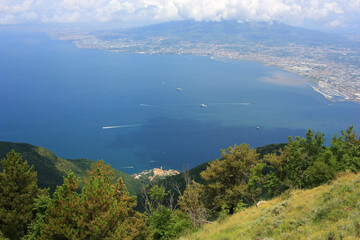 Fototapeta na wymiar Panorama of the Mediterranean blue sea
