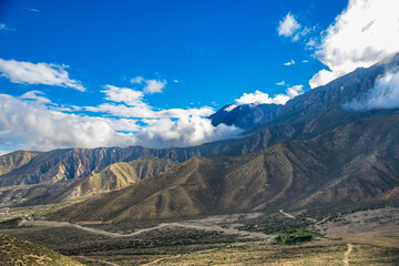 Breathtaking Landscape of Upper Mustang Desert Landscape alongside Kaligandaki River in Nepal