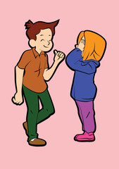 Love tenderness and romantic feelings concept. Young loving smiling couple boy and girl standing hugging embracing each other feeling in love illustration 