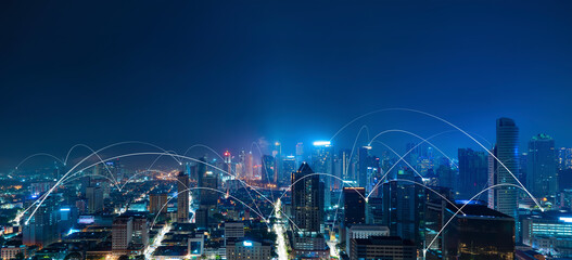 Fototapeta Smart City and network connection concept obraz