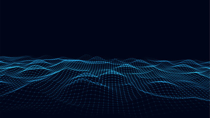 Futuristic vector technology wave. Digital cyberspace. Abstract wave with moving particles on background. Big data analytics.