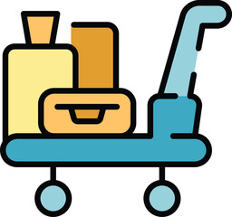 Holiday luggage trolley icon outline vector. Hotel suitcase. Carry bag color flat