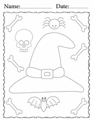 printable kawaii doodle Halloween coloring sheet for kids and adults