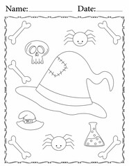 kawaii Halloween coloring sheet for kids and adults