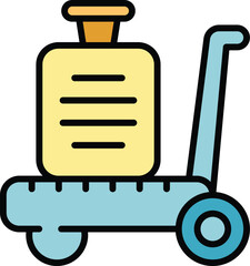 Box trolley icon outline vector. Cart travel. Bag carry color flat