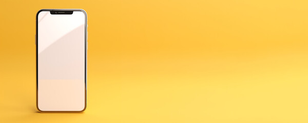 Smartphone device isolated on yellow background with copy space. Generative AI banner