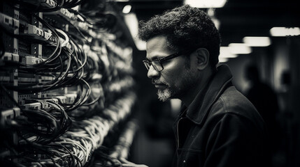 An IT Engineer at Work in the Server Room