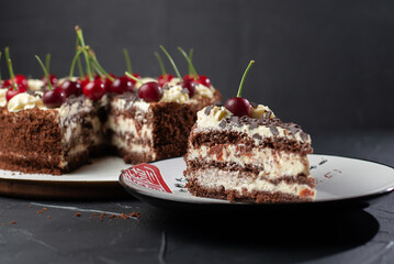 Homemade cake with summer berries cherry