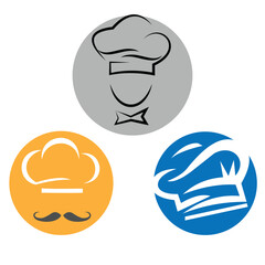 three restaurant heads icon with chef hat illustration