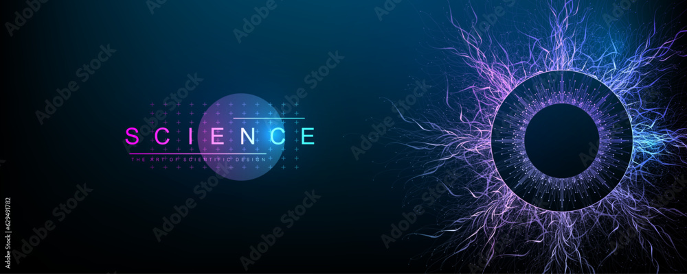 Poster Digits abstract background with connected line and dots, wave flow. Digital neural networks. Network and connection background for your presentation. Graphic polygonal background. Vector illustration.