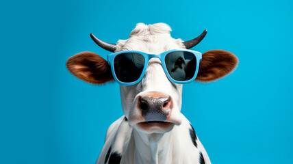 portrait of a cow with sunglasses. Generative AI