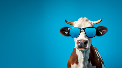 portrait of a cow with sunglasses. Generative AI