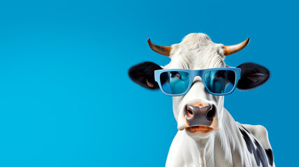 portrait of a cow with sunglasses. Generative AI