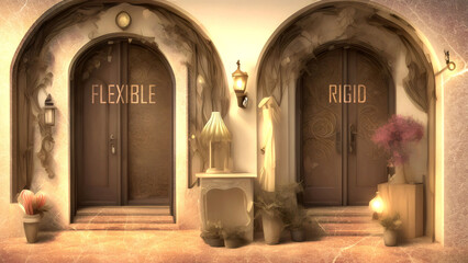 Flexible or Rigid - Two Different Course of Actions That Define Future Outcome. Making the Right Choice. A Metaphoric Representation of Life's Choices, Generative AI,3d illustration