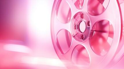 Movie reel on pink blurred background. Films for girls and cartoons for children