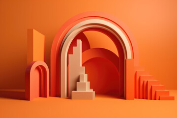 3D geometric shapes abstract podium with arch