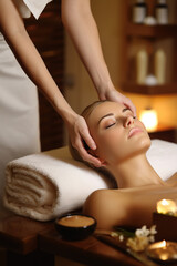 Fototapeta na wymiar Masseur doing massage on womanin the luxury spa salon. Beauty treatment and procedure concept. Generative ai