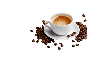 Obraz premium Coffee on plate with beans isolated on transparent background cutout , generative ai