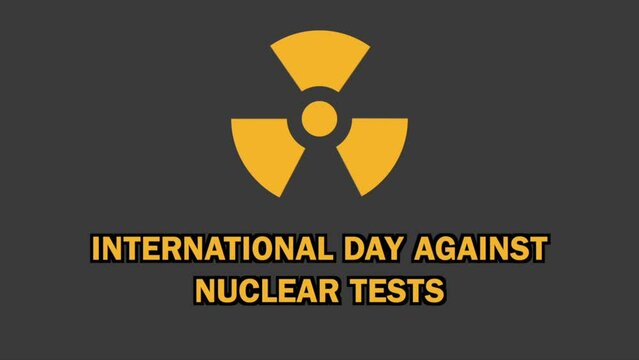 Animation video about international day against nuclear tests on grey background with motion blur effect