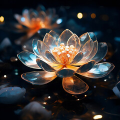 Beautiful lotus flower on black background, close-up, Generative AI