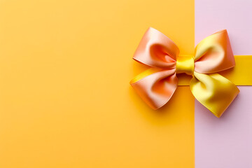 Yellow and pink bow on yellow and pink background on yellow and pink background.