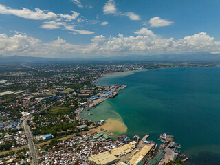 Residential buildings in coastline of General Santos. Cityscape. Mindanao, Philippines.