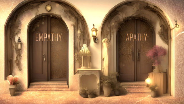 Empathy or Apathy - Two Different Course of Actions That Define Future Outcome. Making the Right Choice. A Metaphoric Representation of Life's Choices, Generative AI,3d illustration