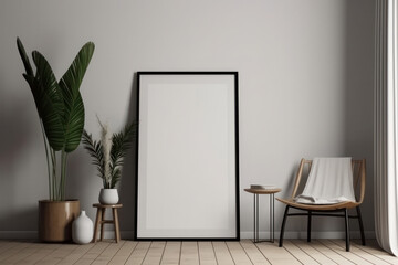 Simple and stylish, this minimalist chair and table in a bright room exemplify contemporary design. AI Generative.