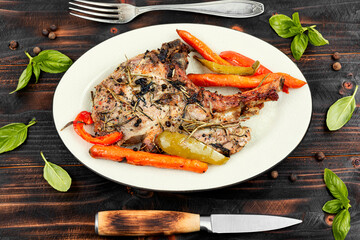 Roasted pork tomahawk steak