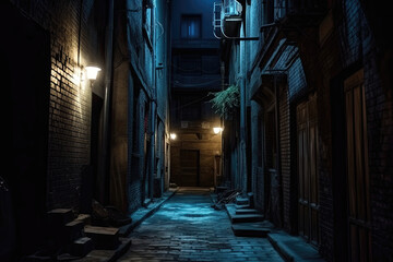 Fototapeta na wymiar Dark creepy alleyway.