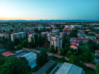 Drone photography at sunset city of San Donato Milanese, Milan, Italy