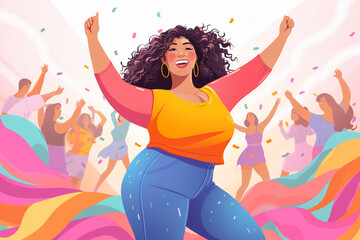 Lively and Colorful Zumba Class, Fit plus size woman, sport clothing, pastel shades Generative AI