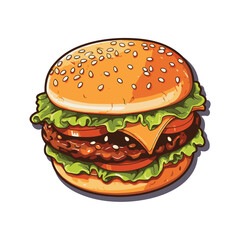 Hand drawn vector bread burger illustration with meatloaf tomato vegetarian dish, white background, delicious food for lunch and dinner, fast food