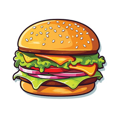 Big burger, hamburger hand drawn vector illustration sketch retro style