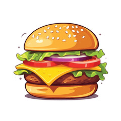 Big burger, hamburger hand drawn vector illustration sketch retro style