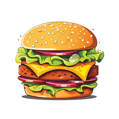Big burger, hamburger hand drawn vector illustration sketch retro style