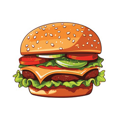Big burger, hamburger hand drawn vector illustration sketch retro style