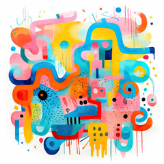 Obraz premium Abstract painting with brush strokes and shapes. Generative AI.