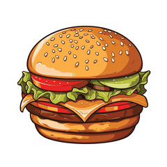 Big burger, hamburger hand drawn vector illustration sketch retro style