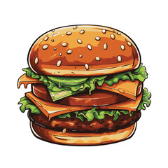 Big burger, hamburger hand drawn vector illustration sketch retro style